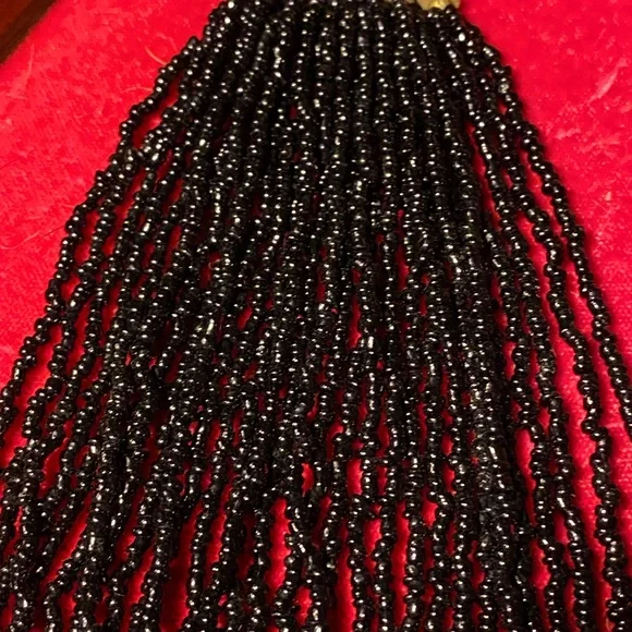 Antique Victorian jet glass seed bead tassel,bronze beads/hanger - Picture 4 of 9
